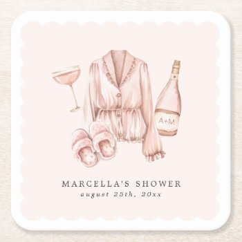 pajamas & prosecco bridal shower bachelorette square paper coaster