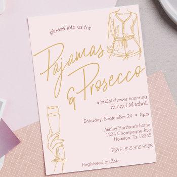 Pajamas & Prosecco Pink Bridal / Lingerie Shower Invitation Front View