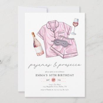 pajamas prosecco pj party blush pink 30th birthday invitation