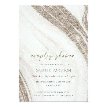 Pale Gold Marble Agate Couples Shower Invite Front View