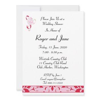 pale pink, lipstick red, damask bridal shower invitation