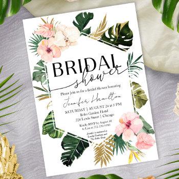 palm leaves hibiscus tropical floral bridal shower invitation