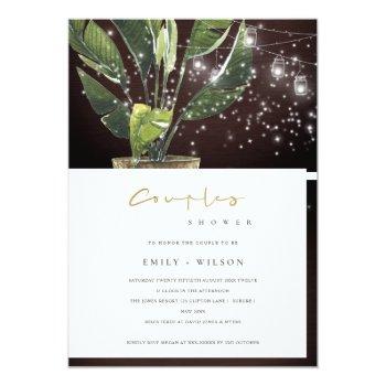 Palm Starry Mason Jar Lights Couples Shower  Invitation Front View