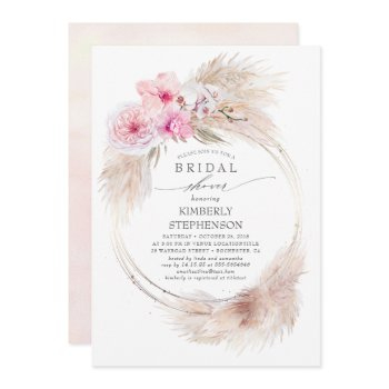 pampas grass and pink orchids exotic bridal shower invitation