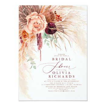 Pampas Grass Terracotta Floral Bridal Shower Invit Invitation Front View