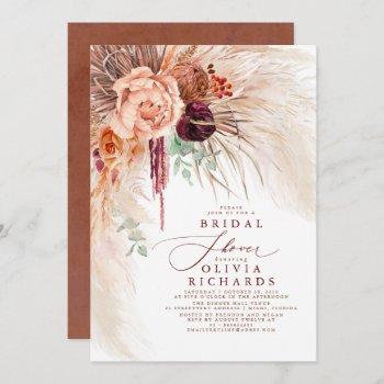 pampas grass terracotta floral bridal shower invitation