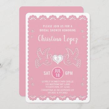 papel picado love birds pink bridal shower invitation