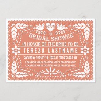 papel picado lovebirds coral wedding bridal shower invitation