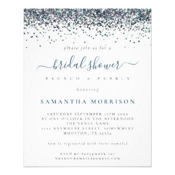 paper peacock blue glitter bridal shower invite