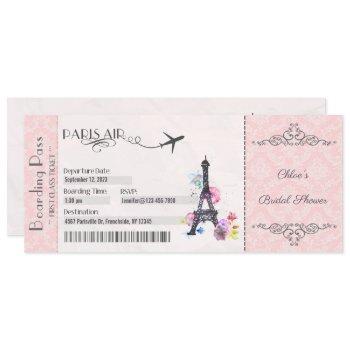 paris invitation, boarding pass invitation, bridal invitation