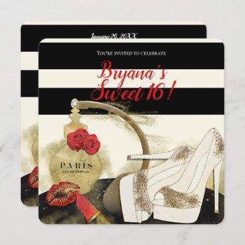 paris parfum perfume roses heels & lipstick party invitation