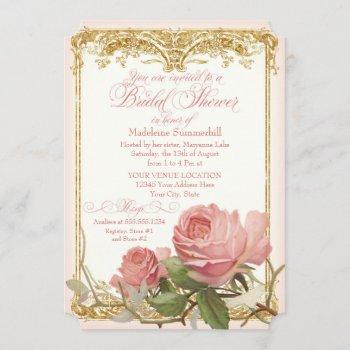 parisian vintage rose manor house bridal shower invitation