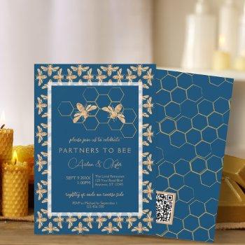 partners to bee indigo & honeycomb wedding shower invitation