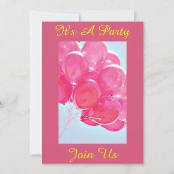 party invitation with "pink balloons"