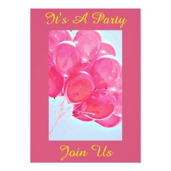 Party Invitation With "pink Balloons" Front View