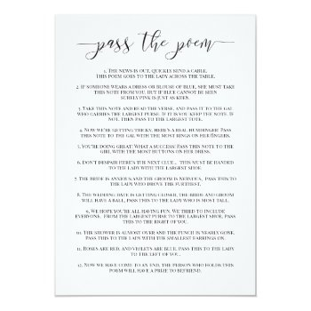 Pass The Poem Bridal Shower Game Invitation Front View