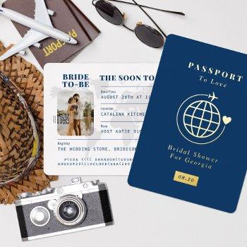 passport to love travel theme bridal shower foil invitation