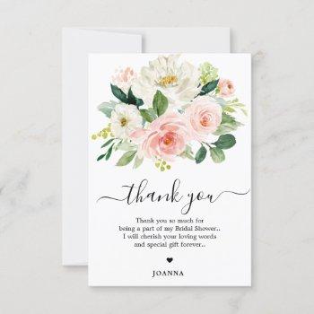 pastel blush pretty pink floral bridal shower thank you card