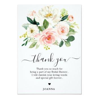 Pastel Blush Pretty Pink Floral Bridal Shower Thank You Card Front View