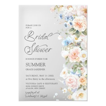 Pastel Blush White Blue Floral Bridal Shower Arch Acrylic Invitations Front View
