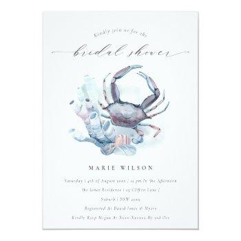 Pastel Crab Coral Nautical Bridal Shower Invite Front View