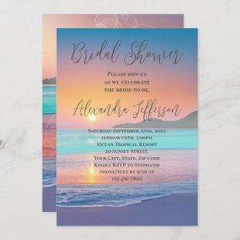 pastel ocean sunset beach bridal shower invitation