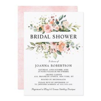 pastel pink blush rose floral bridal shower invitation