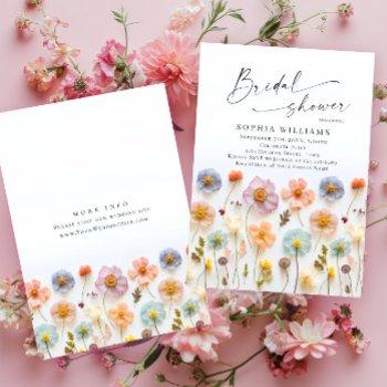 pastel pink boho wild flowers bridal shower invitation