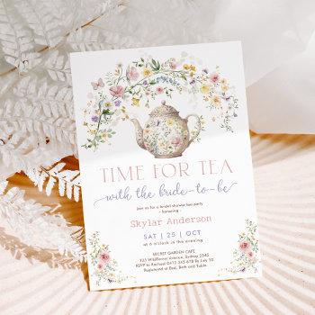 Pastel Wildflower Time For Tea Bridal Shower Party Invitation Front View