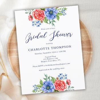 patriotic floral red blue bridal shower invitation postcard