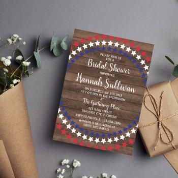 patriotic stars rustic 4th of july bridal shower invitation