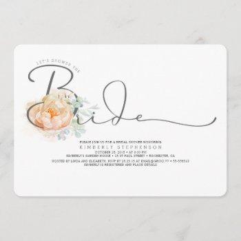 peach and cream floral script bridal shower invitation