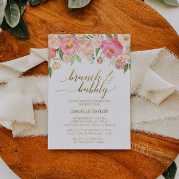 peach and pink peony flowers brunch and bubbly invitation