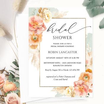 peach blush and sage floral bridal shower /brunch invitation