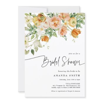 peach blush floral greenery summer bridal shower invitation