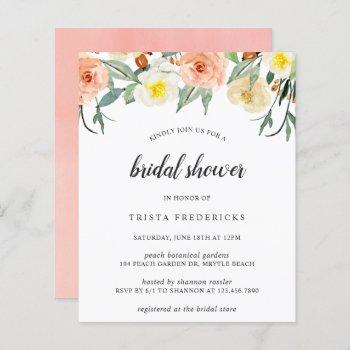 peach floral budget bridal shower invitation