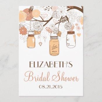 peach mason jars bridal shower invitation