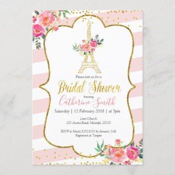 peach paris floral romantic bridal shower invitation