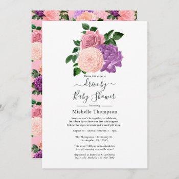 peach pink and lavender purple drive by shower invitation