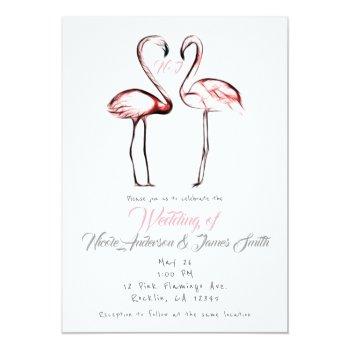 Peach Pink Flamingos Flamingo Elegant Wedding Invitation Front View