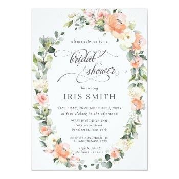 Peach Pink Ivory Floral Leafy Wreath Front View