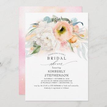 peach white and pink floral bohemian bridal shower invitation