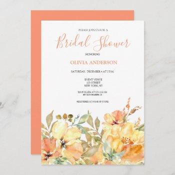 peach yellow floral bridal shower  invitation