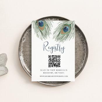 peacock feather bridal shower registry qr code enclosure card