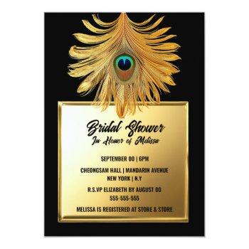 Peacock Feather Plume Black Gold Front View