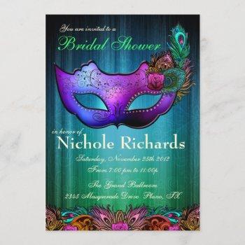peacock masquerade bridal shower invitation