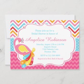 peacock pink chevron bridal shower invitation