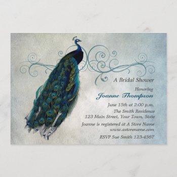 peacock scroll bridal shower invitation