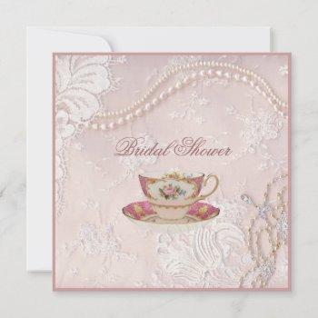 pearl blush pink lace bridal tea party invitation