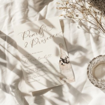 pearls and prosecco neutral script bridal shower invitation